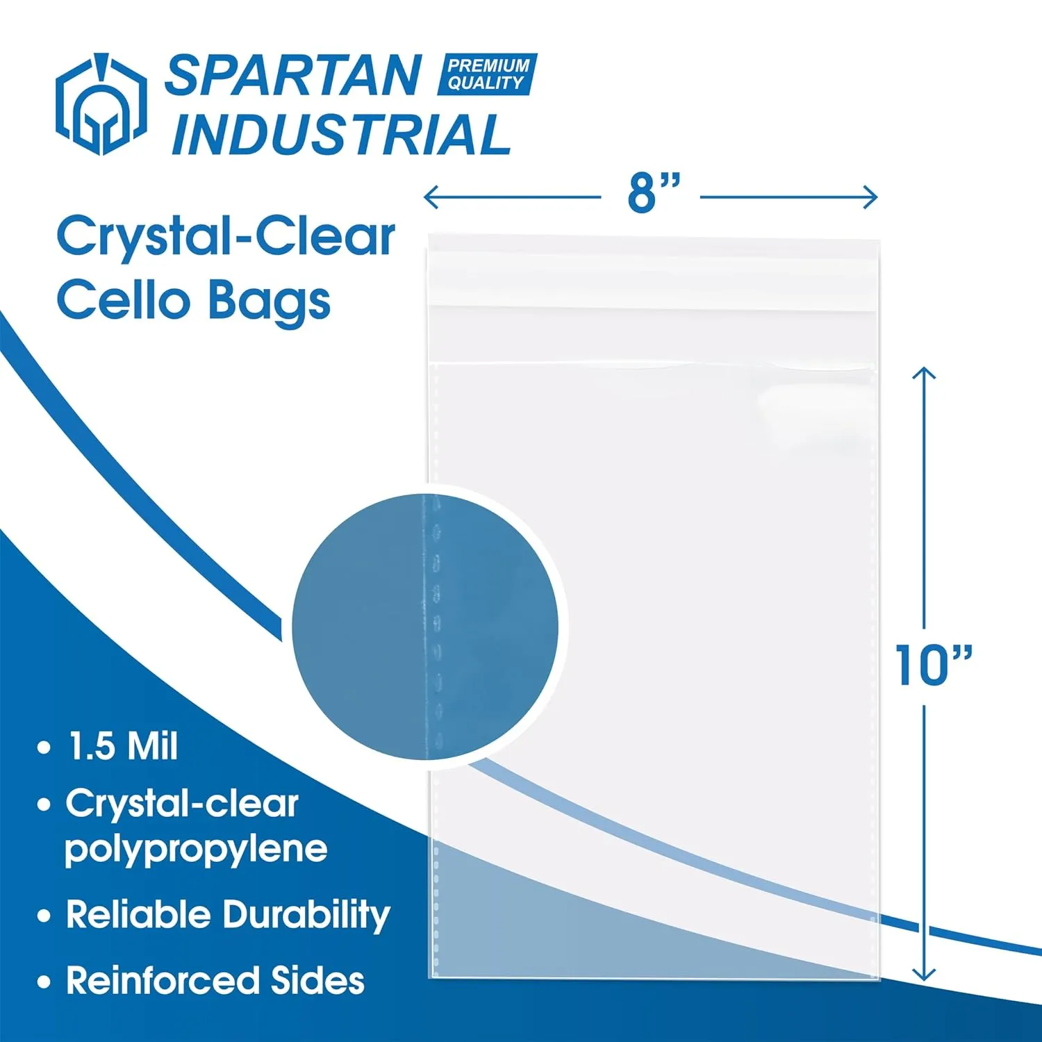 Spartan Industrial - 8" X 10" (1000 Count) Crystal Clear Resealable Cello Poly Bags for Packaging, Clothing & T Shirts - Self Seal & Reinforced