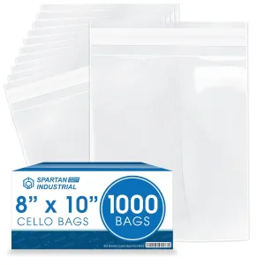 Spartan Industrial - 8" X 10" (1000 Count) Crystal Clear Resealable Cello Poly Bags for Packaging, Clothing & T Shirts - Self Seal & Reinforced