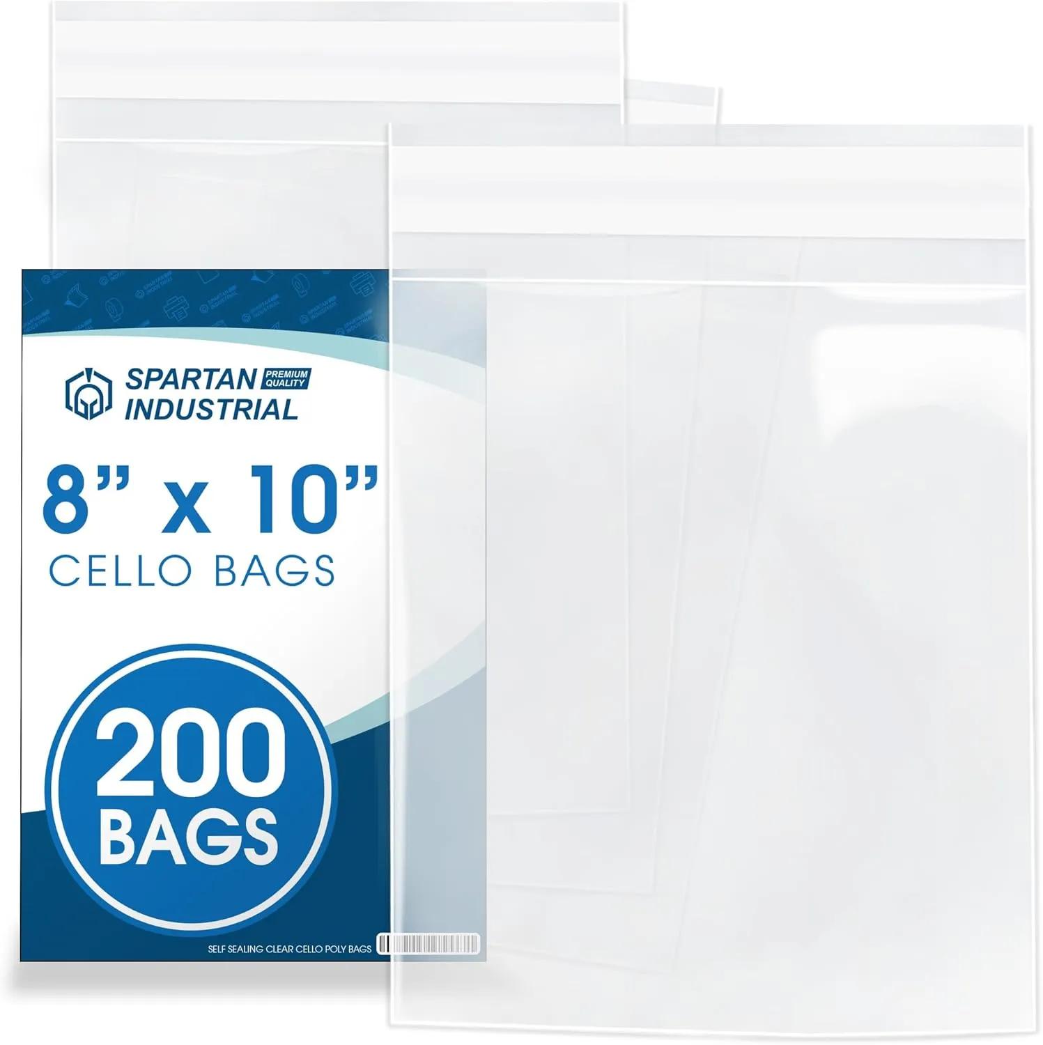 Spartan Industrial - 8" X 10" (200 Count) Crystal Clear Resealable Cello Poly Bags for Packaging Prints & Photos - Self Seal & Reinforced