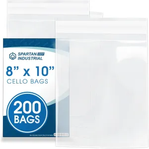 Spartan Industrial - 8" X 10" (200 Count) Crystal Clear Resealable Cello Poly Bags for Packaging Prints & Photos - Self Seal & Reinforced