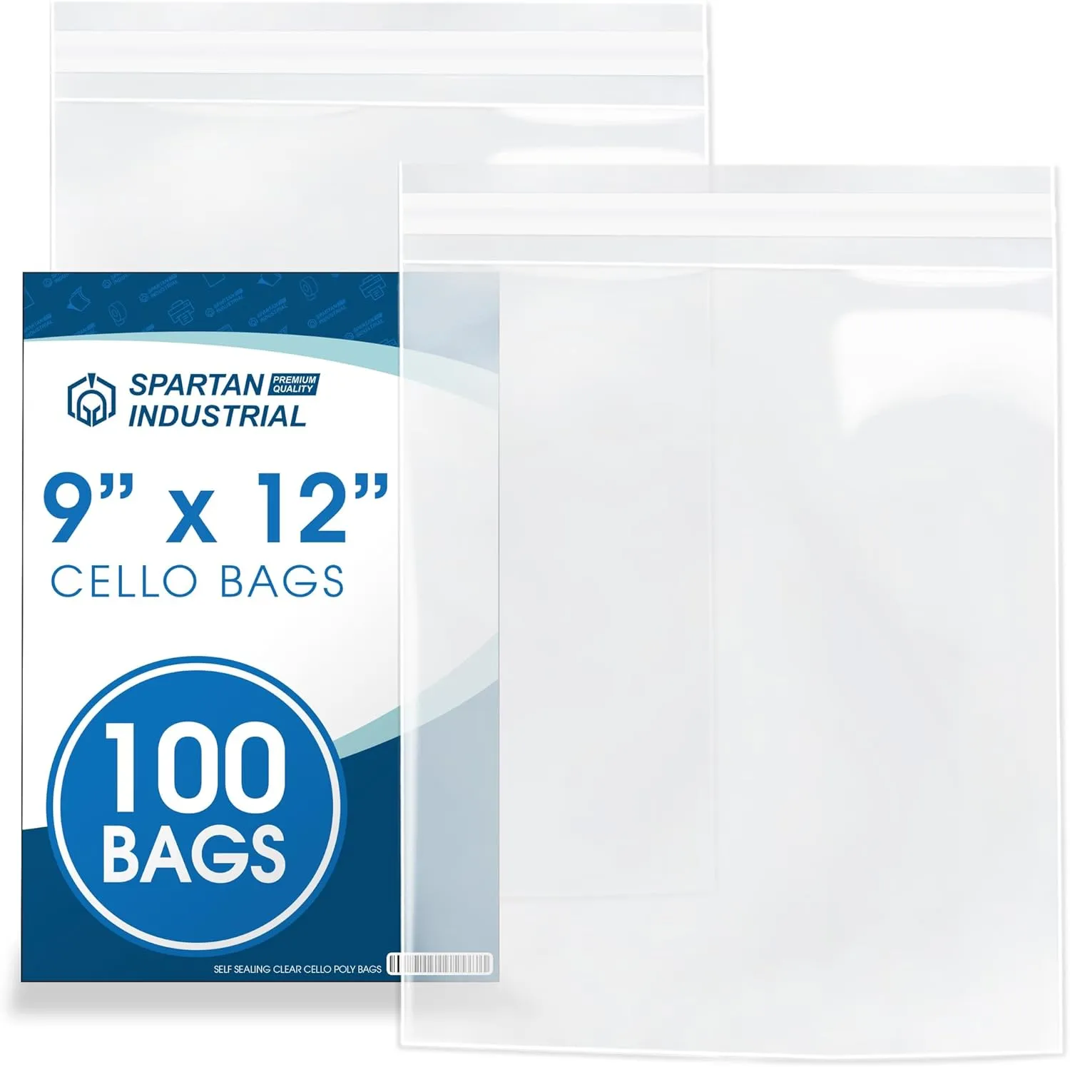 Spartan Industrial - 9" X 12" (100 Count) Crystal Clear Resealable Cello Poly Bags for Packaging, Clothing & T Shirts - Self Seal & Reinforced