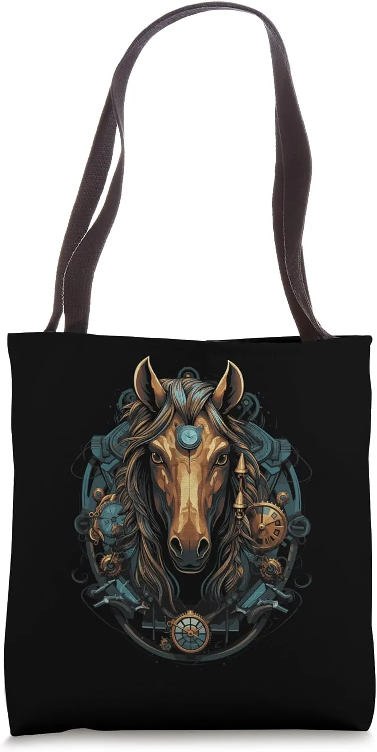 Steampunk Horse with Metal frame Tote Bag