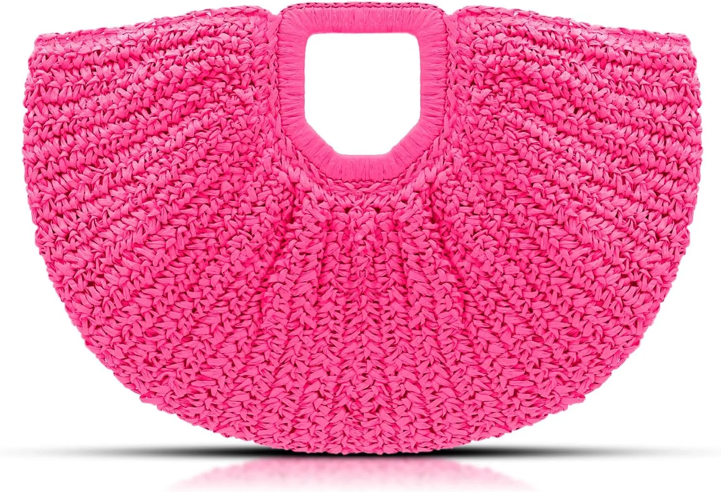 Straw Bag, Beach Bags for Women, Pink Tote Bag, Semi-Circular Woven Beach Hand Bag Handmade Rattan Handbag for Vacation Travel Daily (Hot Pink)