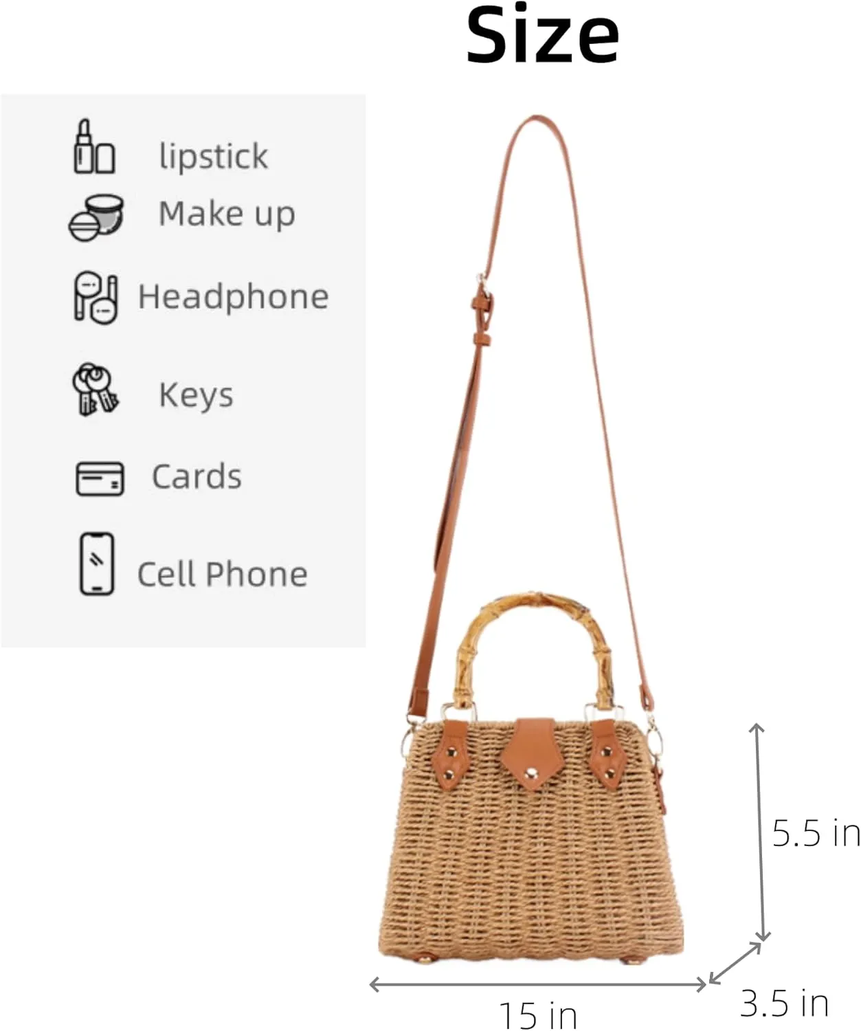 Straw Bag for Women Stylish Woven Purse Trendy Handbag Cute Shoulder Purse with Adjustable Strap (A01-Beige)