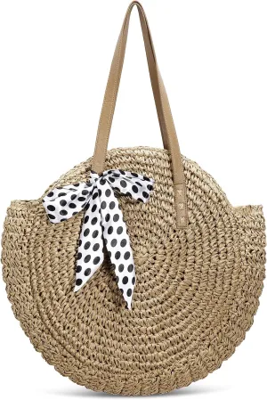 Straw Bag Round Summer Large Woven Beach Bag Purse Handle Shoulder Bag for Women Vacation Tote Handbags