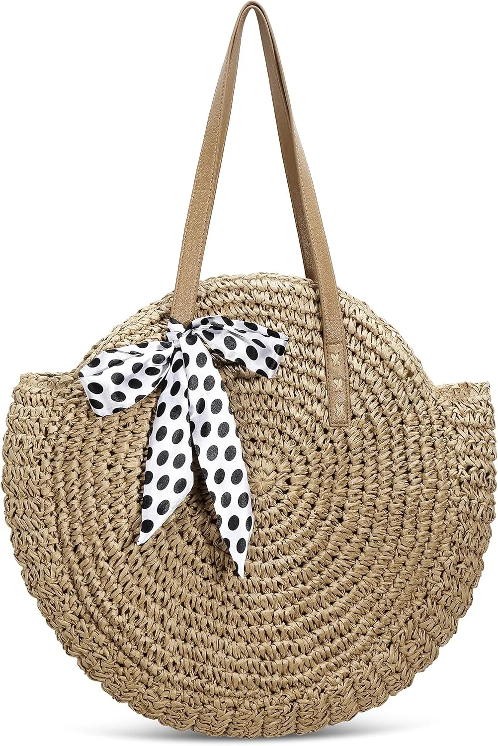 Straw Bag Round Summer Large Woven Beach Bag Purse Handle Shoulder Bag for Women Vacation Tote Handbags