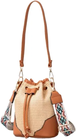 Straw Bag Straw Purses for Women Clutch Crossbody Shoulder Bags for Women Beach Grass Woven Bag (Bucket, Yellow)