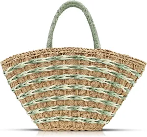 Straw Bag, Tote Bag for Women, Bohemian Hand Woven Beach Bag, Large Capacity Straw Tote Bag Travel Bag for Vacation, Daily Matching, Summer Handbag (Green)
