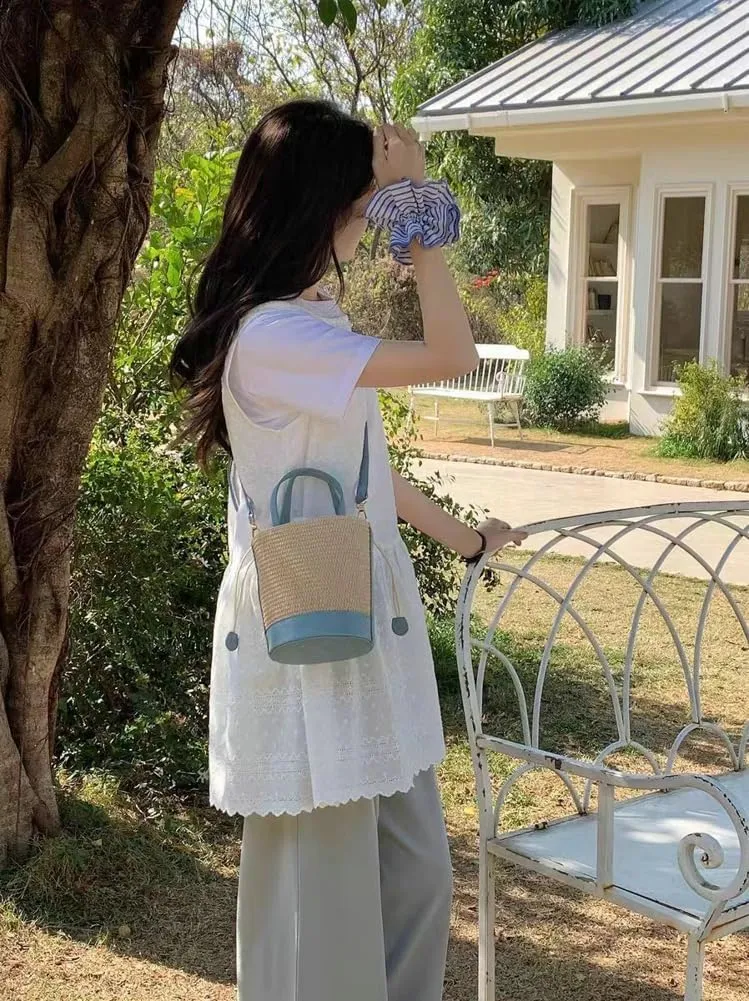 Straw Bags for Women 2025 Trendy Top Handle Bag Woven Bucket Purse Straw Tote Crossbody Purse Satchel Beach Bag for Vacation