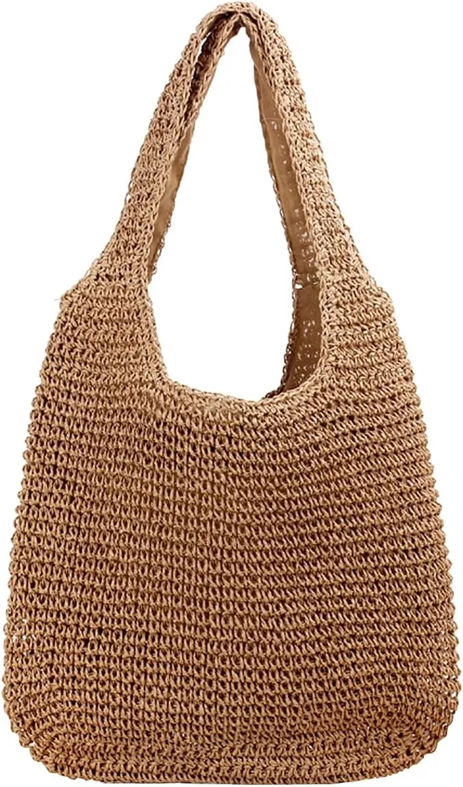 Straw Beach Bag for Women Summer Handmade Woven Beach Tote Bag Shoulder Handbags Boho Bag for Vacation Holiday Gift 2025