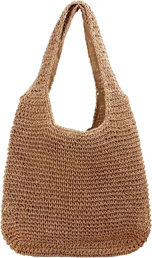 Straw Beach Bag for Women Summer Handmade Woven Beach Tote Bag Shoulder Handbags Boho Bag for Vacation Holiday Gift 2025