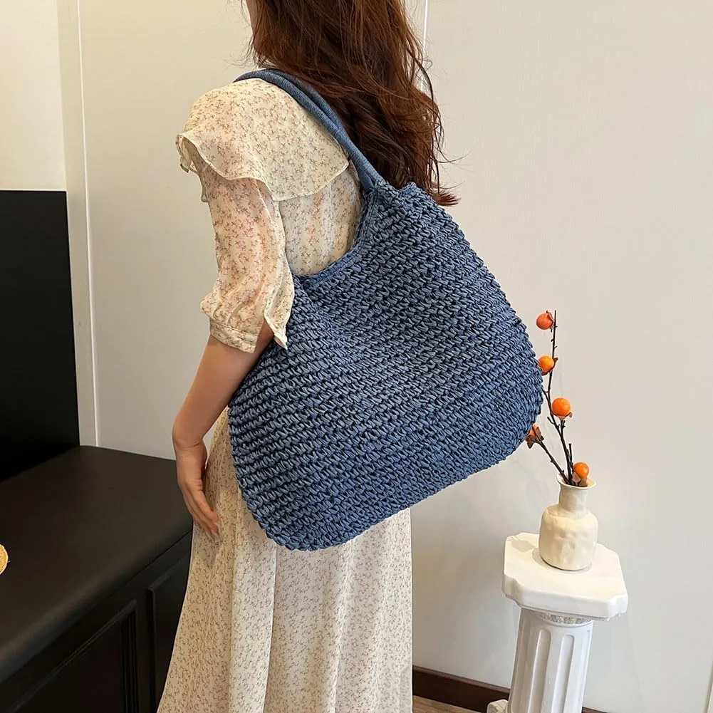 Straw Beach Bag Large Capacity Retro Straw Handbag Hasp Closure Weaving Handbag Ladies Summer Beach Tote Bags