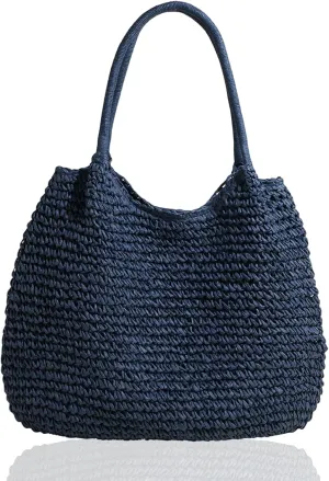Straw Beach Bag Large Capacity Retro Straw Handbag Hasp Closure Weaving Handbag Ladies Summer Beach Tote Bags