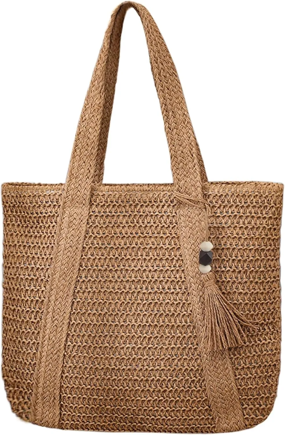 Straw Beach Bags for Women Summer Woven Tote Bag with Zipper Shoulder Handbag Boho Straw Purse Large Beach Bag