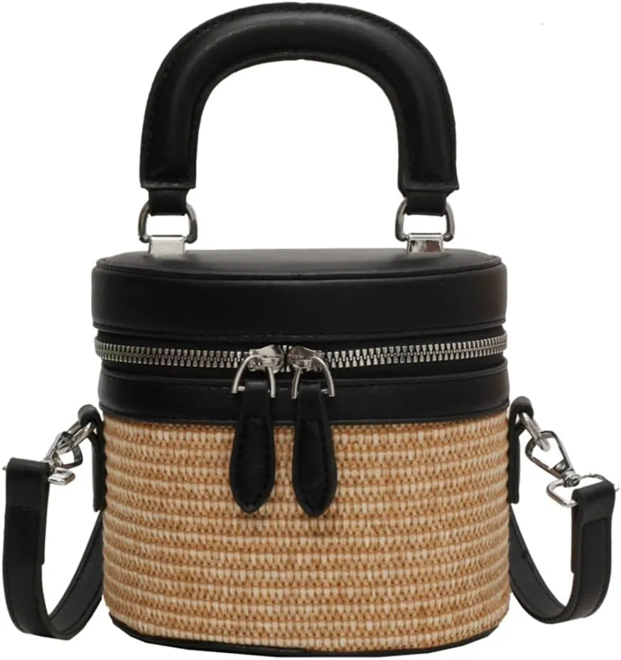 Straw Bucket Bags for Women Handmade Crossbody Bags for Women Woven Satchel Handbag Beach Bag Casual Straw Bag 2024