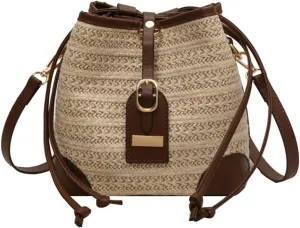 Straw Bucket Purse for Women Retro Vacation Shoulder Bag Summer Beach Hobo Handbag Small Woven Cross-body Bag 2025