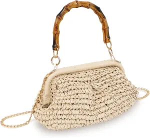 Straw Clutch Purse for Women 2024 Straw Woven Handbags with Bamboo Shaped Handle Summer Beach Dumpling Bag Crossbody Pouch