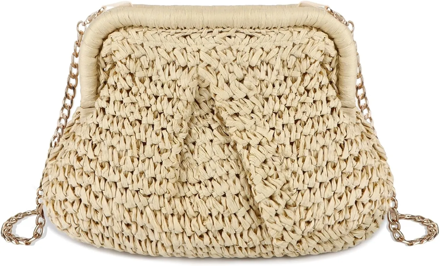 Straw Clutch Purse for Women - Woven Dumpling Bag Casual Beach Straw Summer Handmade Bag Crossbody Purse