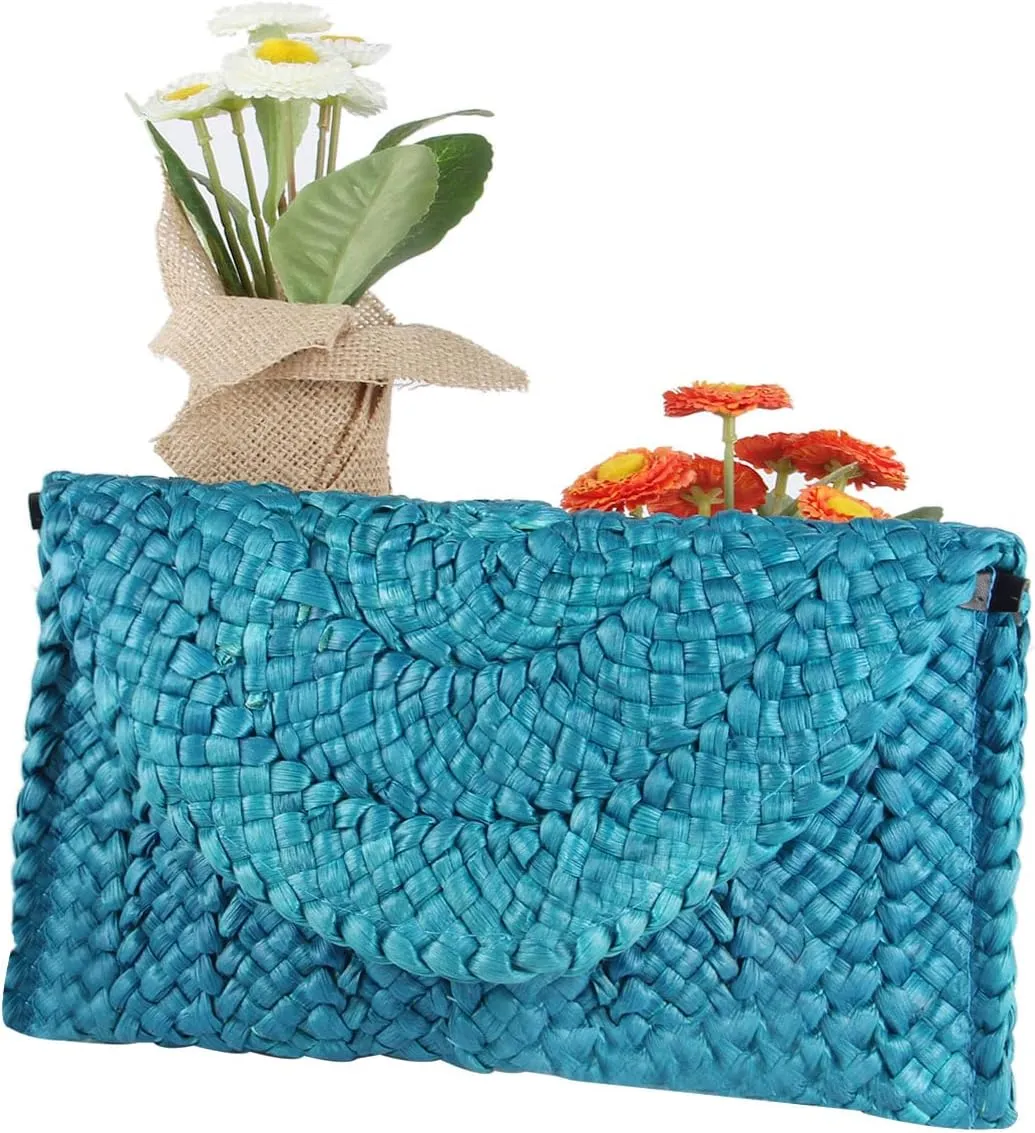 Straw Clutch Purses for Women Summer Beach Bags Envelope Woven Clutch Handbags
