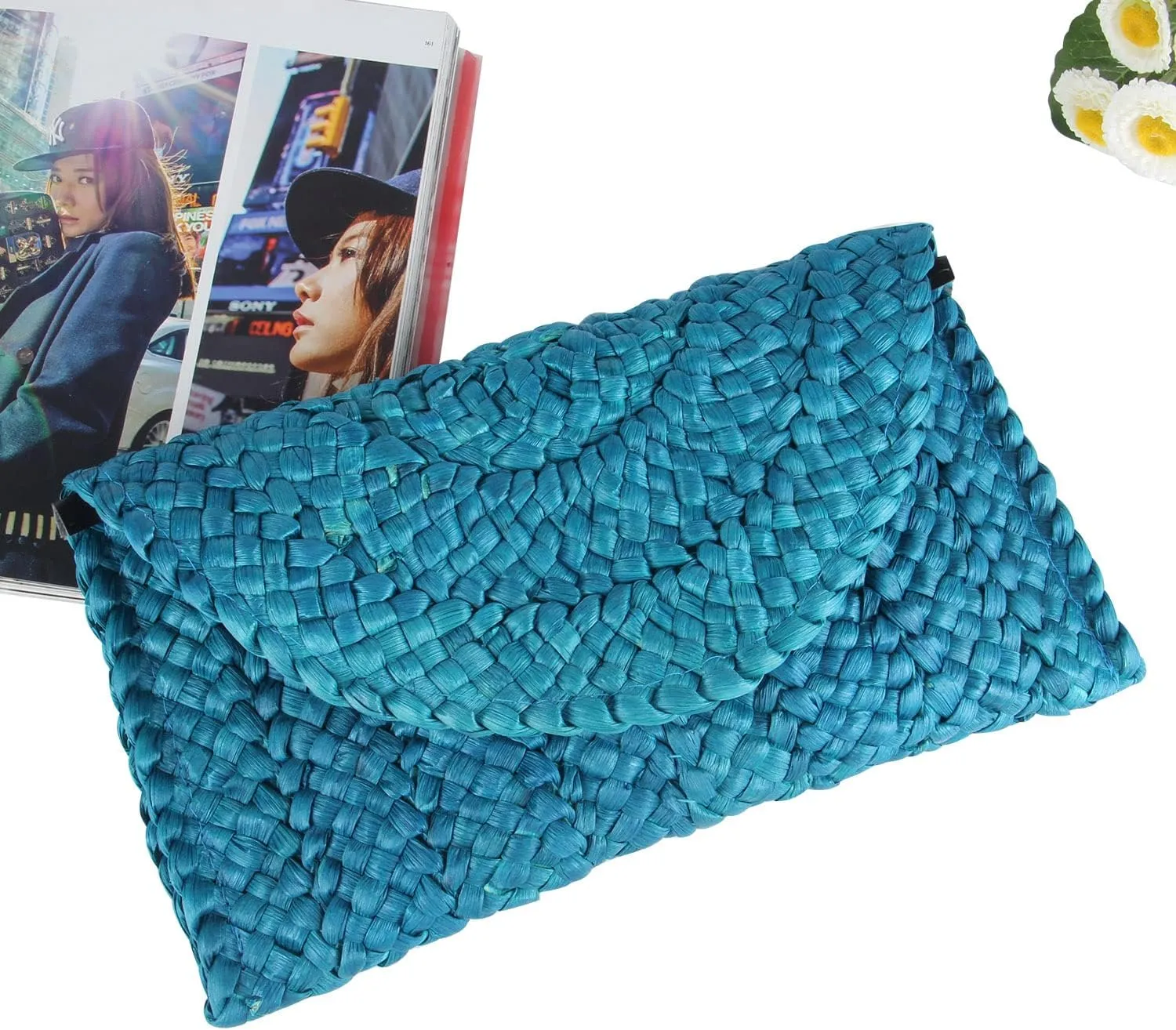 Straw Clutch Purses for Women Summer Beach Bags Envelope Woven Clutch Handbags