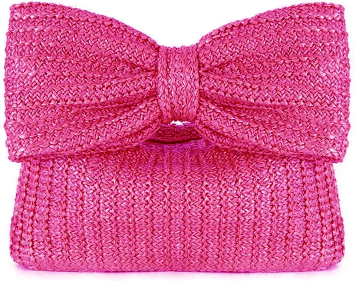Straw Clutch Purses for Women Summer Handmade Bow Straw Purses and Handbags for Party Vacation,Summer Purse,Straw Purse