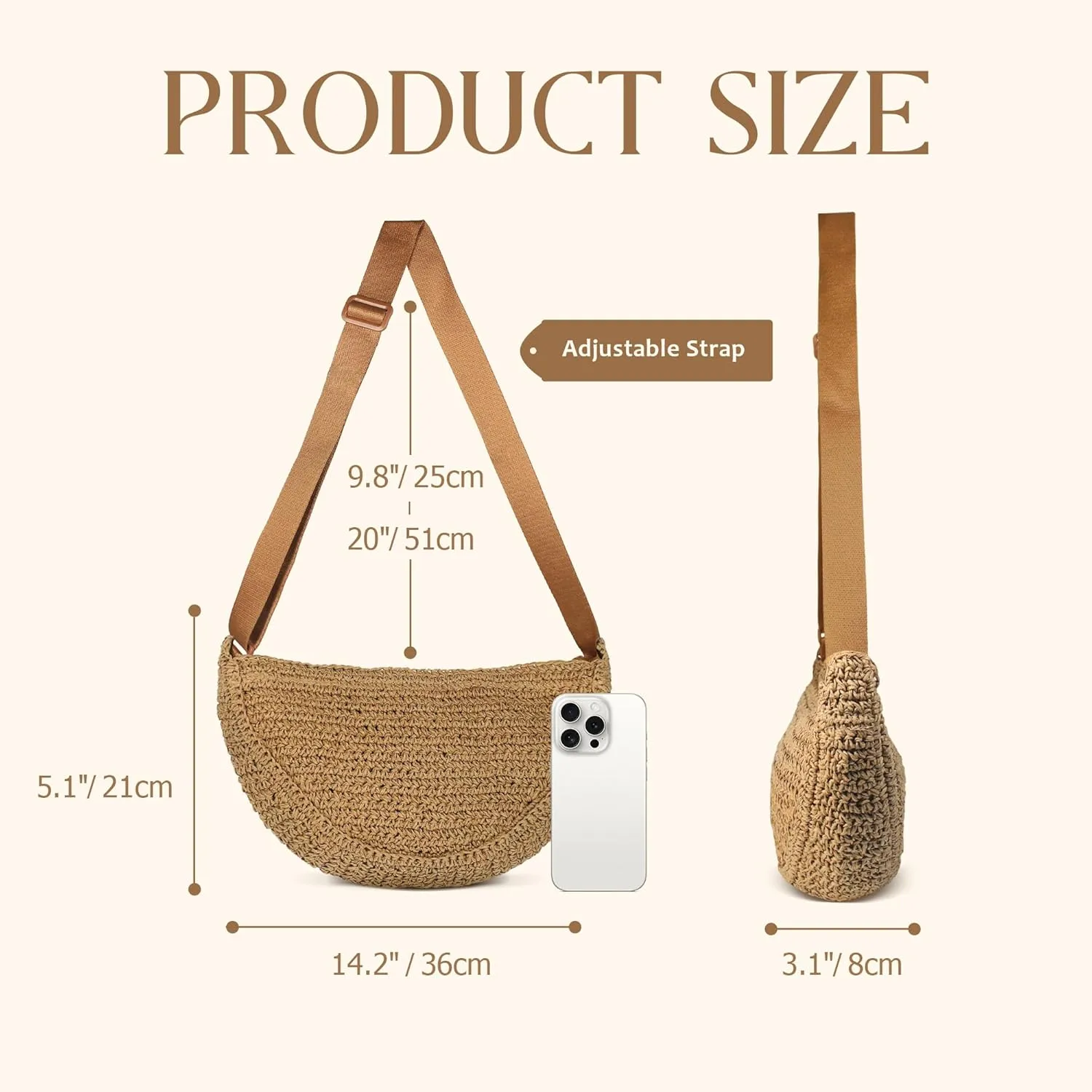 Straw Crossbody Bag for Women Summer Woven Beach Handbag Crescent Shoulder Purses with Adjustable Strap 2025