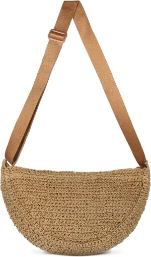 Straw Crossbody Bag for Women Summer Woven Beach Handbag Crescent Shoulder Purses with Adjustable Strap 2025