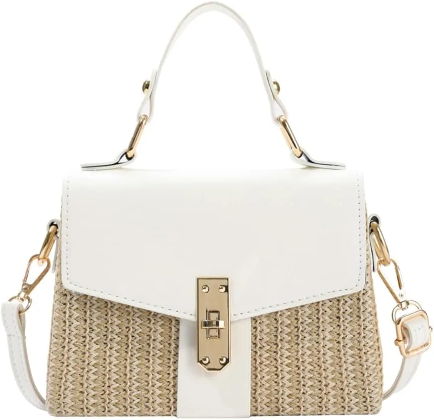 Straw Crossbody Bags for Women Hand Woven Shoulder Bag Leather Top Handle Fashion Summer Purses Vacation Handbags