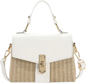 Straw Crossbody Bags for Women Hand Woven Shoulder Bag Leather Top Handle Fashion Summer Purses Vacation Handbags