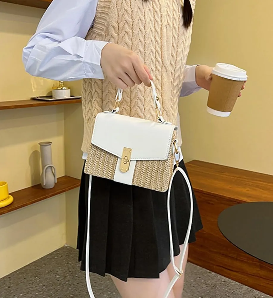 Straw Crossbody Bags for Women Hand Woven Shoulder Bag Leather Top Handle Fashion Summer Purses Vacation Handbags