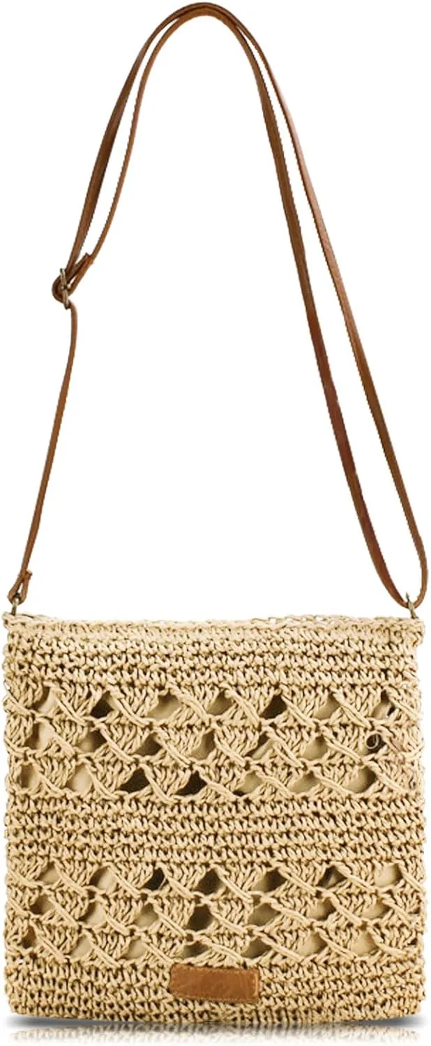 Straw Crossbody Bags for Women Small Summer Beach Bag Boho Handmade Weave Shoulder Handbag Purse for Vacation Travel
