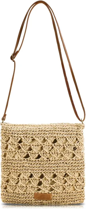 Straw Crossbody Bags for Women Small Summer Beach Bag Boho Handmade Weave Shoulder Handbag Purse for Vacation Travel