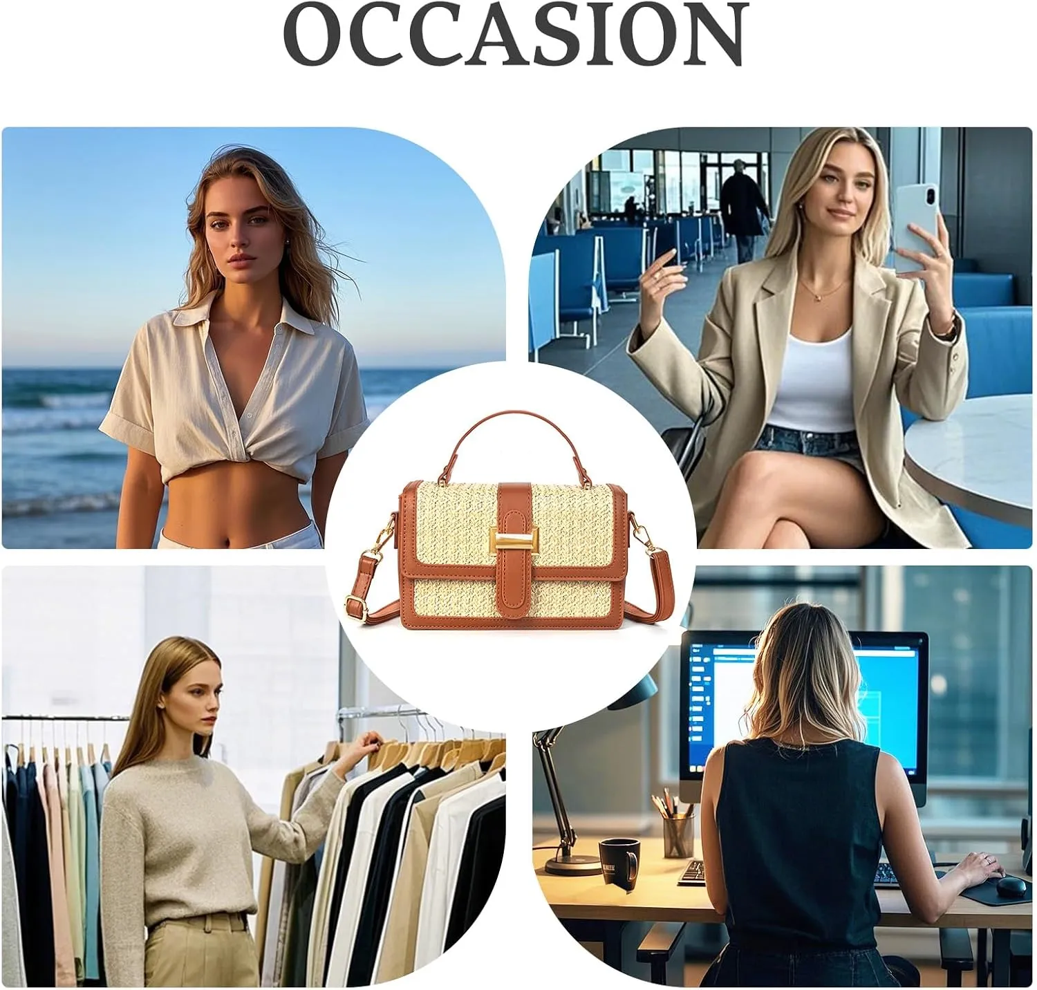 Straw Crossbody Bags for Women Summer Straw Clutch Bag Woven Beach Purse Vacation Handbags