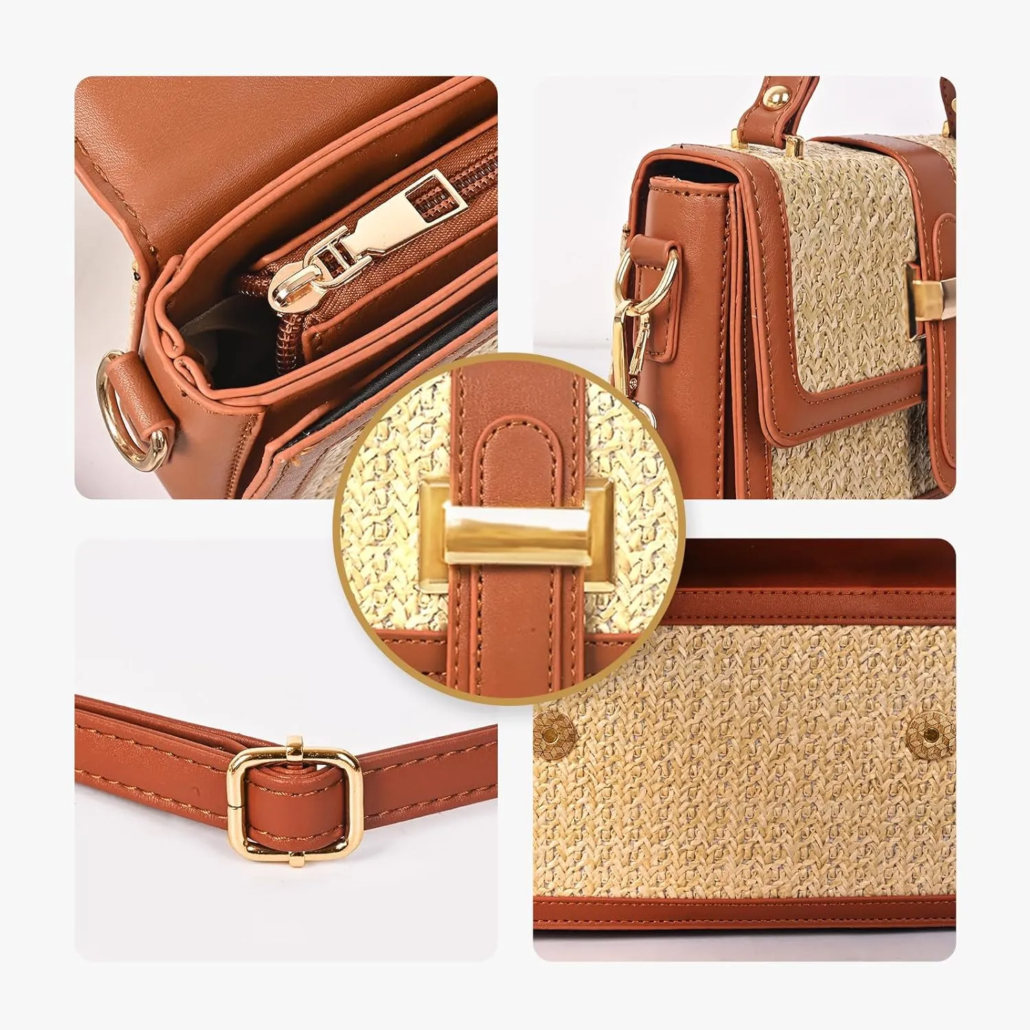 Straw Crossbody Bags for Women Summer Straw Clutch Bag Woven Beach Purse Vacation Handbags