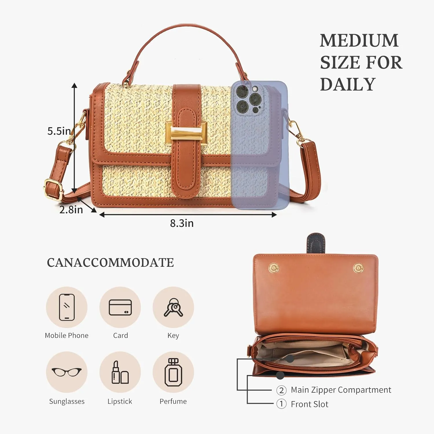 Straw Crossbody Bags for Women Summer Straw Clutch Bag Woven Beach Purse Vacation Handbags