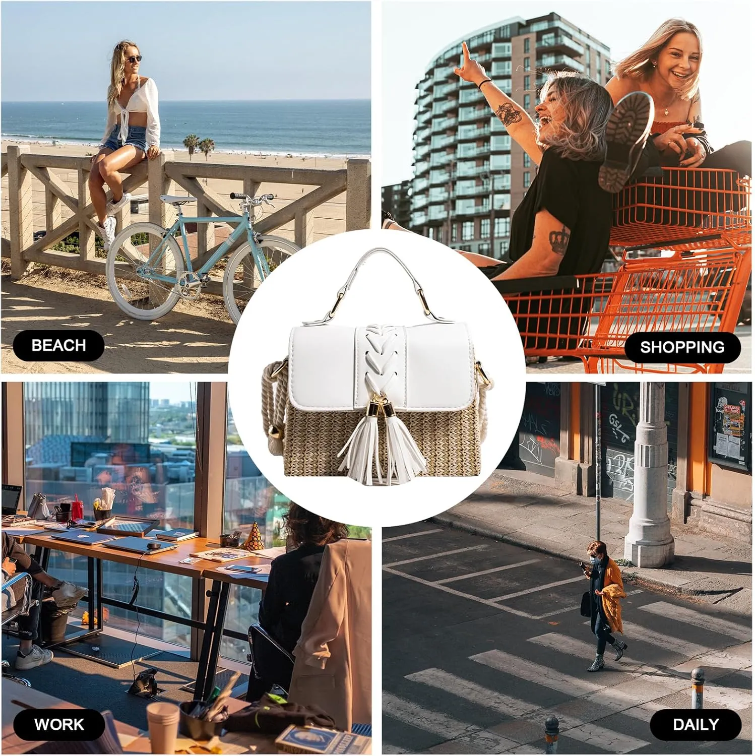 Straw Crossbody Bags for Women Summer Straw Clutch Bag Woven Beach Purse Vacation Handbags