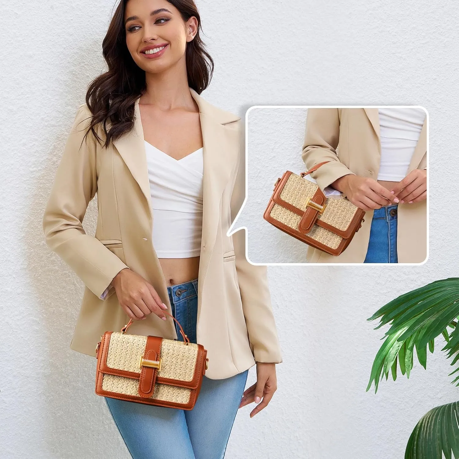 Straw Crossbody Bags for Women Summer Straw Clutch Bag Woven Beach Purse Vacation Handbags
