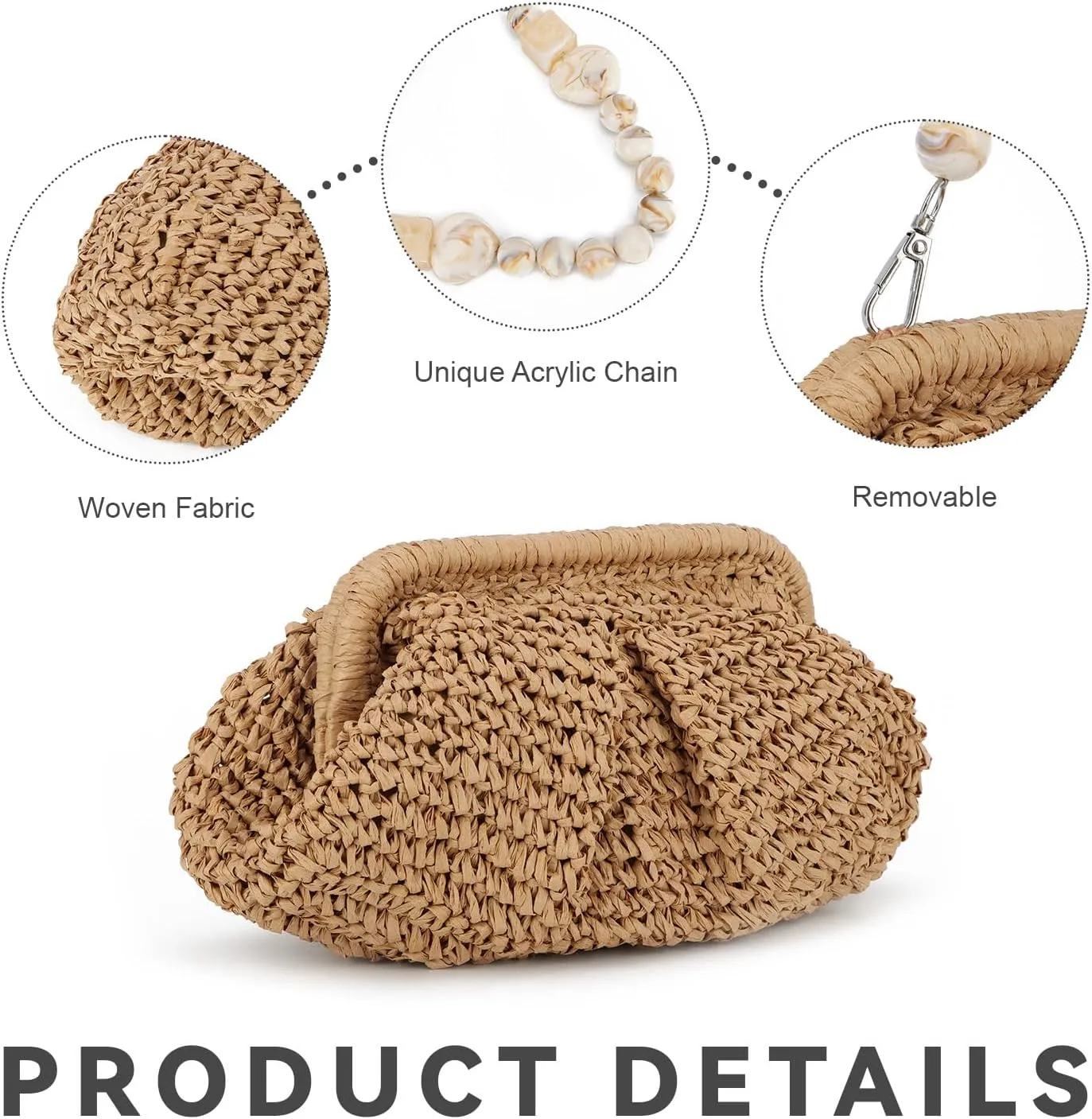Straw Dumpling Clutch Bag - Woven Straw Tote Clutch Purse for Women - Summer Beach Bag - Wicker Clutch