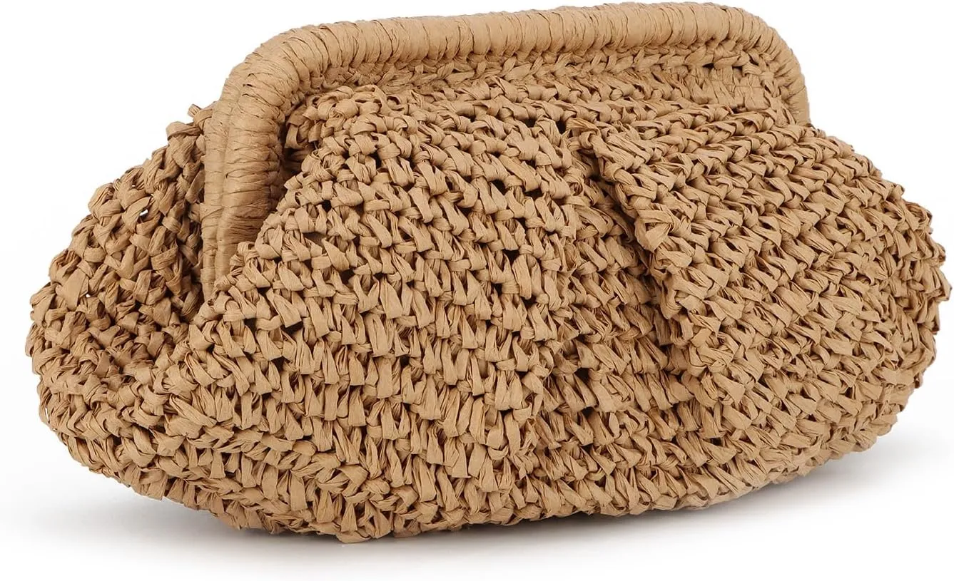 Straw Dumpling Clutch Bag - Woven Straw Tote Clutch Purse for Women - Summer Beach Bag - Wicker Clutch