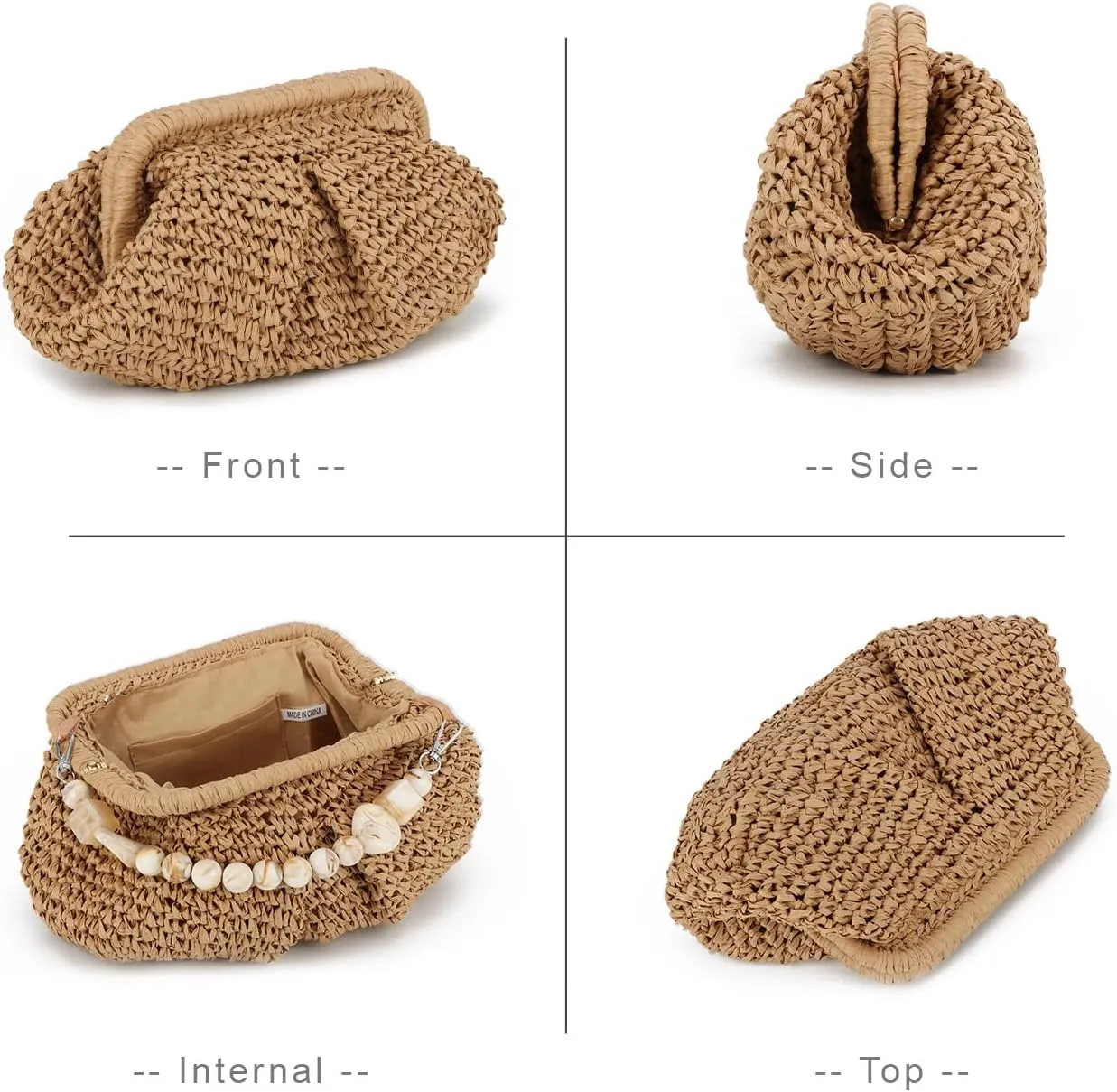 Straw Dumpling Clutch Bag - Woven Straw Tote Clutch Purse for Women - Summer Beach Bag - Wicker Clutch