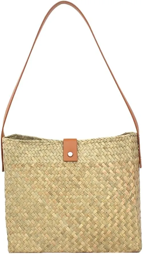 Straw Hobo Bags for Women Quadrate Straw Tote Woven Beach Purse Trendy Shoulder Purse Underarm Vacation Handbags for Summer