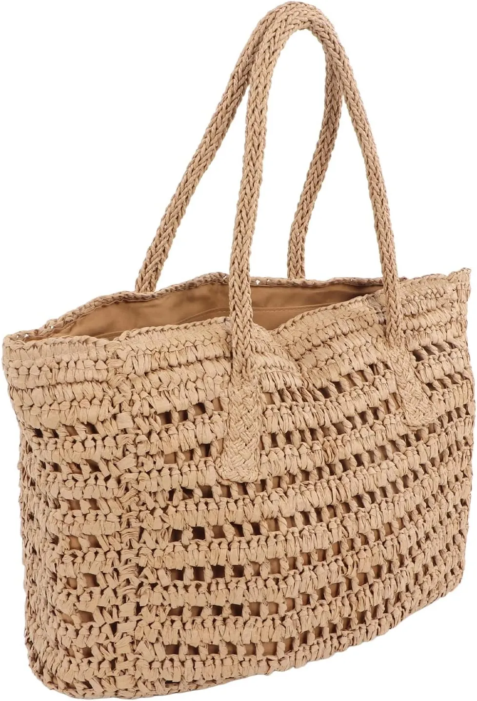 Straw Shoulder, Vintage Woven Straw Handbag Large Capacity Hollowed Out for Holiday