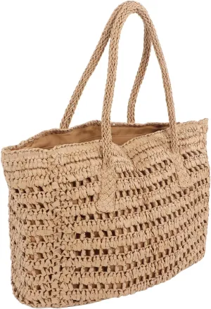 Straw Shoulder, Vintage Woven Straw Handbag Large Capacity Hollowed Out for Holiday