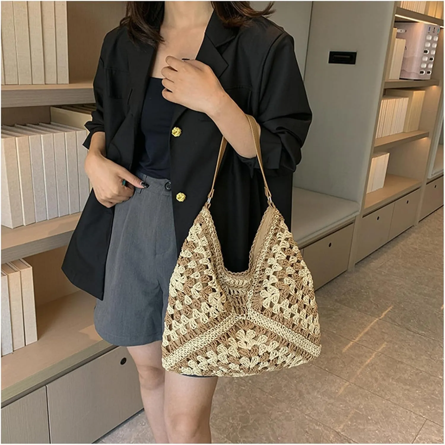 Straw Tote Bags For Women, Vintage Hobo Bag, Designer Large Beach Bag Shoulder Everything Handbag Holiday Summer