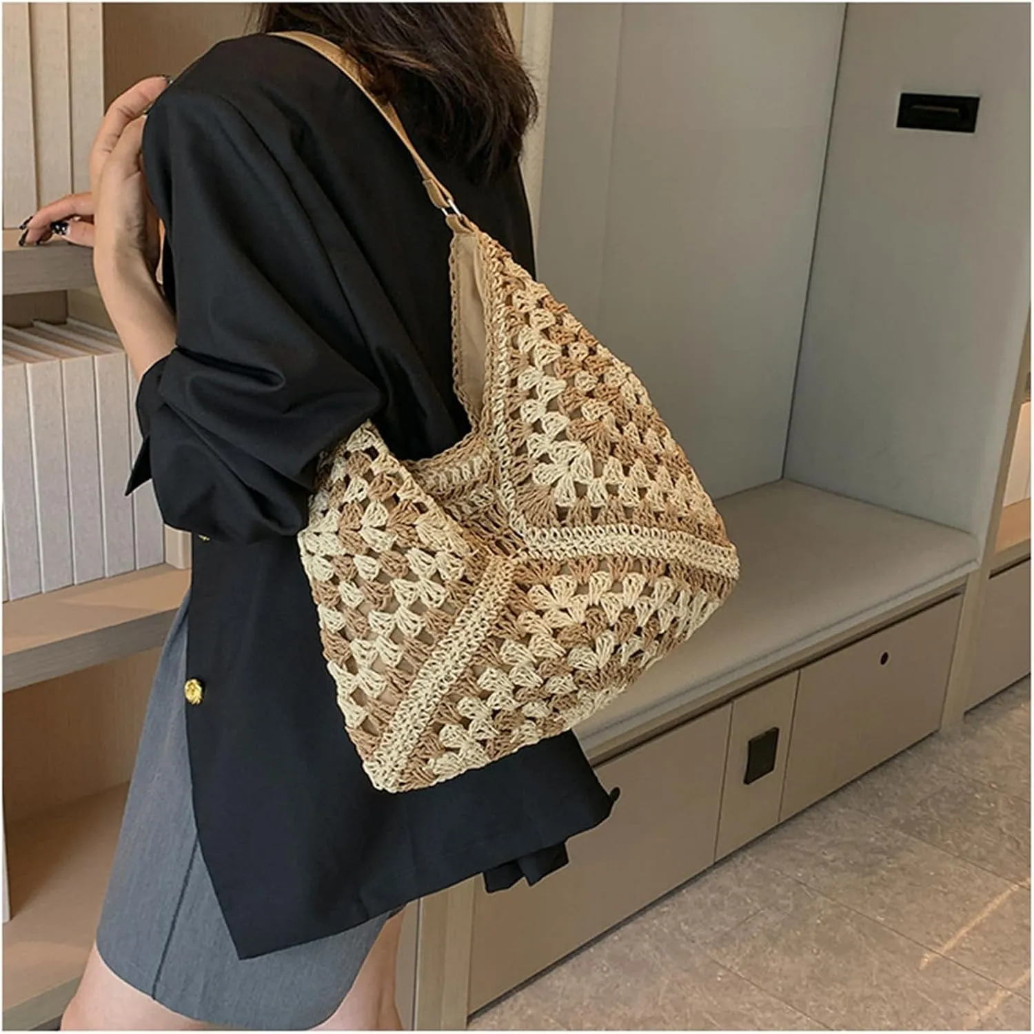 Straw Tote Bags For Women, Vintage Hobo Bag, Designer Large Beach Bag Shoulder Everything Handbag Holiday Summer