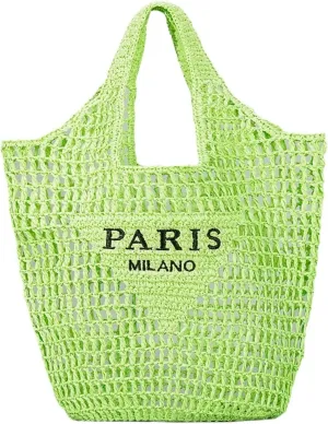 Straw Woven Bag Women’s Beach Bag Fashion Crochet Shoulder Bag Hobo Bag Foldable Tote Bag for Holiday Picnic