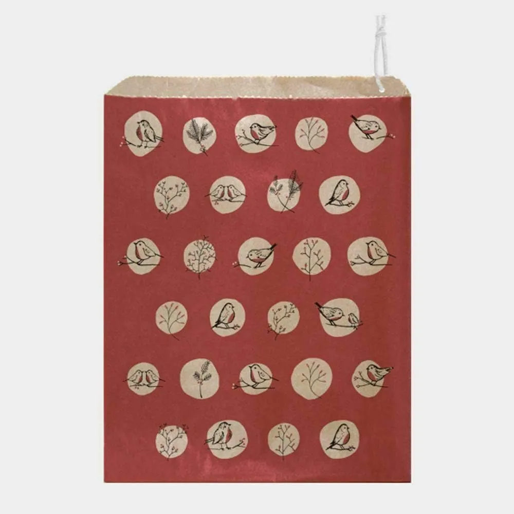 Strung Paper Gift Bags Red Robins Christmas Bags x 45