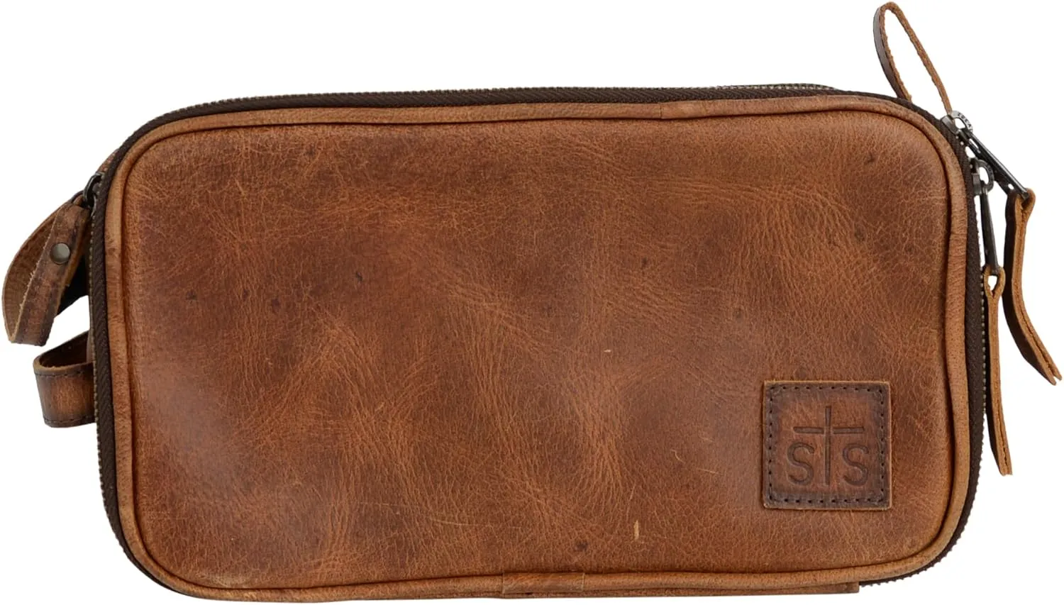 STS Ranchwear Men's Premium Full Grain Leather Oiled Waxed Tucson Double Shave Kit Bag Slots, 1 Interior Zip Pocket, 2 Mesh Interior Side Pockets