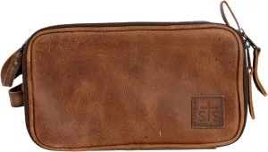 STS Ranchwear Men's Premium Full Grain Leather Oiled Waxed Tucson Double Shave Kit Bag Slots, 1 Interior Zip Pocket, 2 Mesh Interior Side Pockets