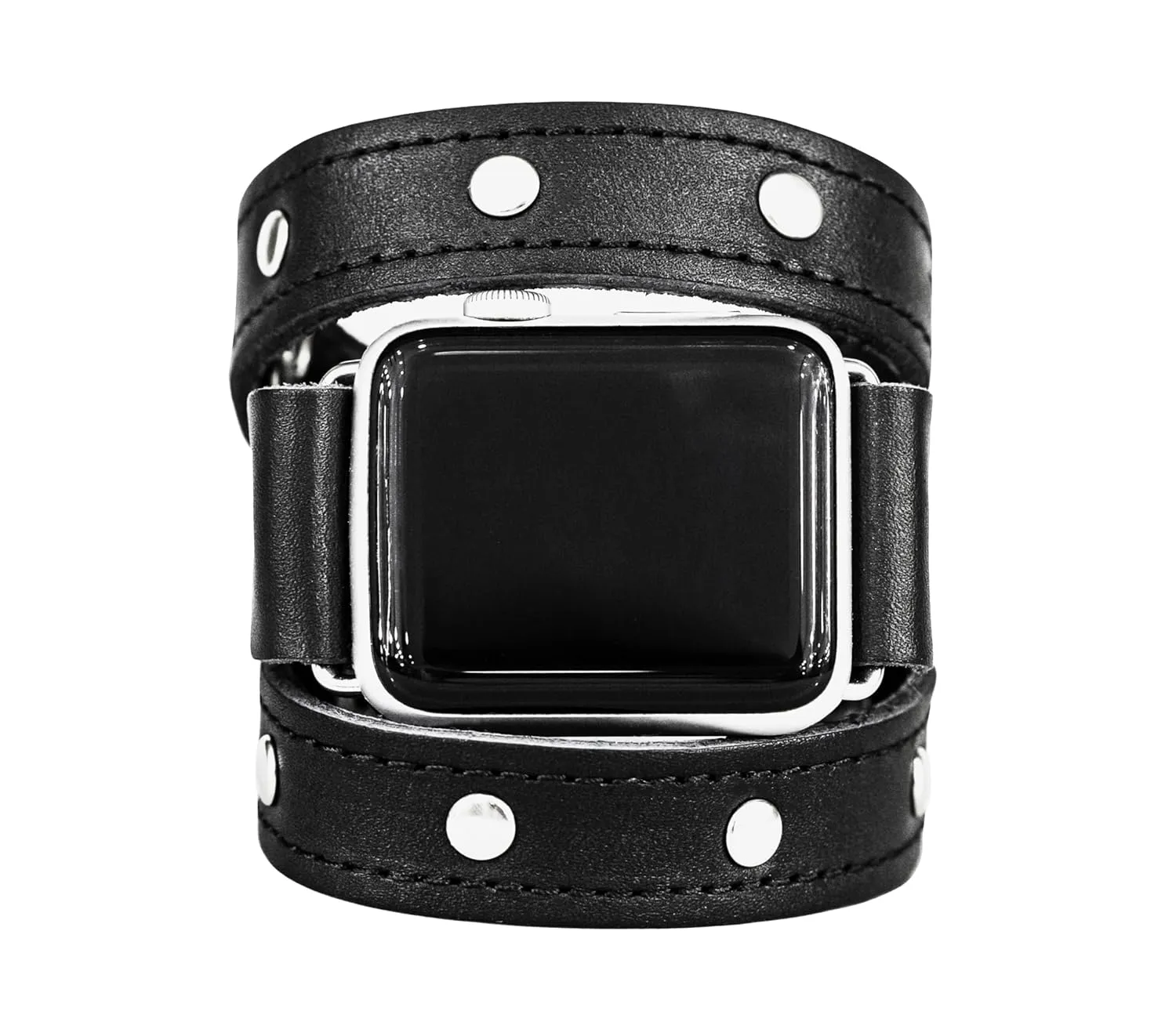stud stitched Leather double wrap band strap compatible with Apple watch 38mm 40mm 41mm 42mm 44mm 45mm 46mm 49mm, Handmade UA 1090st